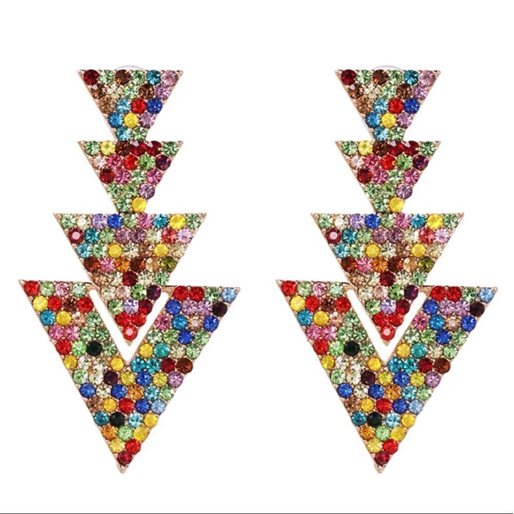 Multi Color Crystal Geometric Drop Earrings NWT